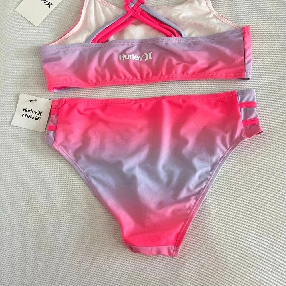 Hurley 2-Piece Bikini Swim Set Girls Pink Punch PurpleTie Dye Fully Lined Girls
